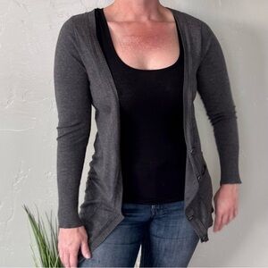 SO Dark Gray Extra Long Button Up Cardigan Sweater with Pockets
